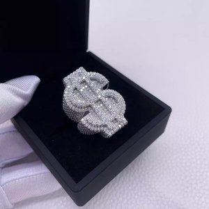 Iced Out Moissanite 925 Sterling Dollar Sign Champhionship Ring